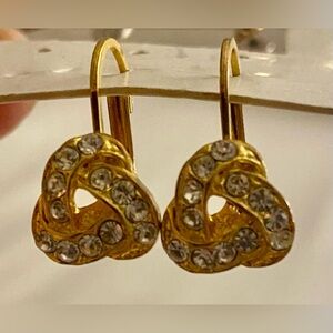 Vintage Eurostyle Gold plated & Crystal Knot Dangle Earrings